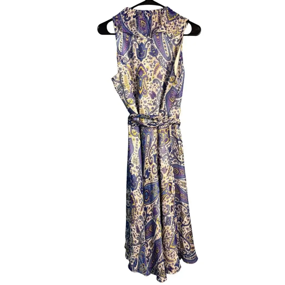 Lauren Ralph Lauren Silk Paisley Wrap Dress Size 12 Ruffle V-Neck Blue Purple - Picture 3 of 7